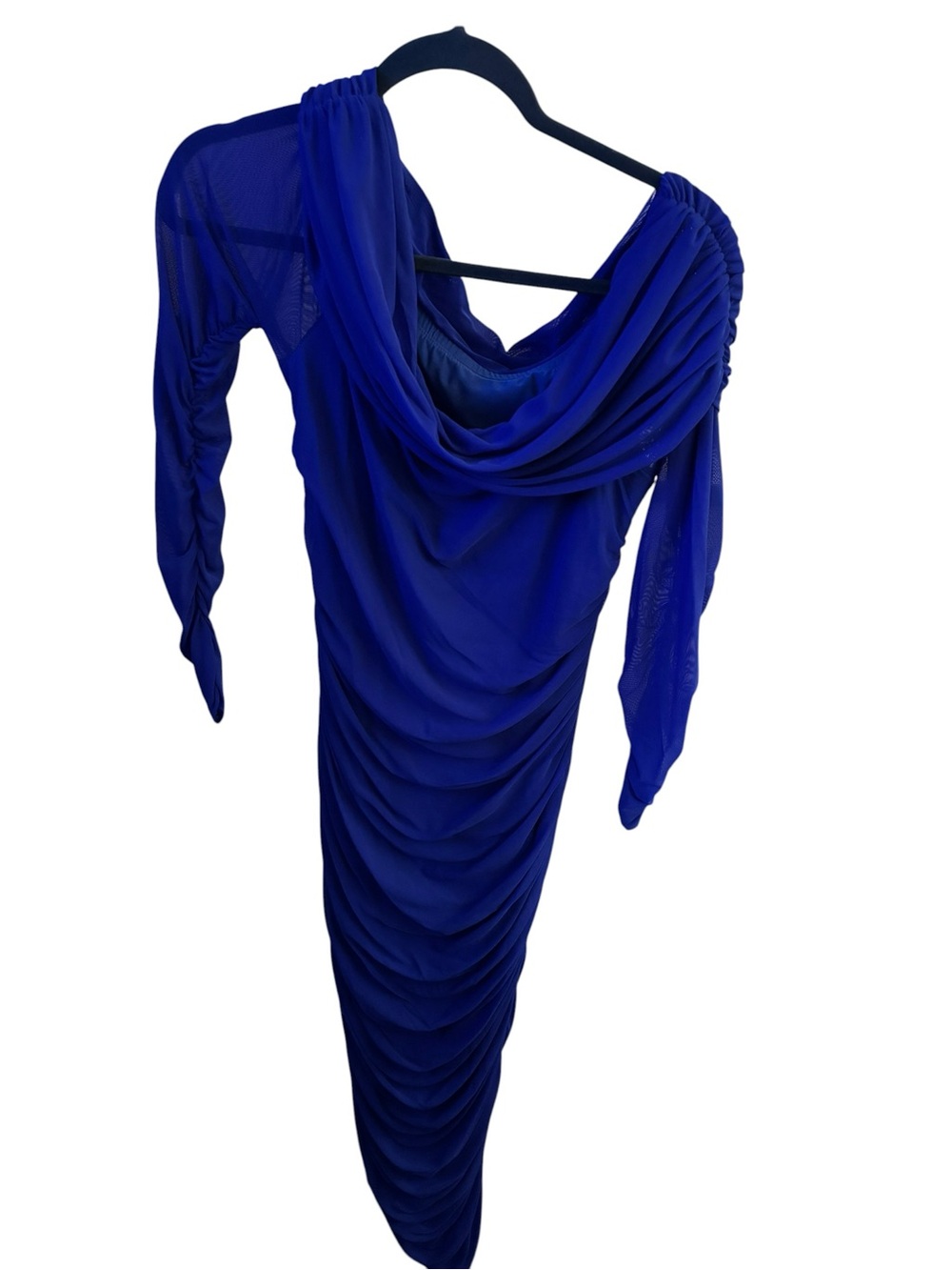 SHEIN Cobalt One-Shoulder Draped Evening Dress